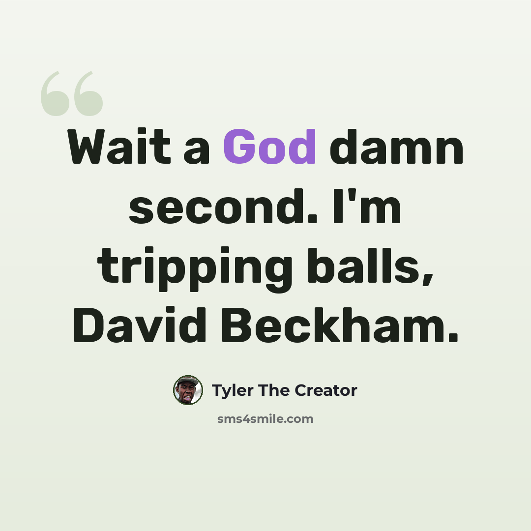 “Wait a God damn second. I'm tripping balls, David Beckham.” quote by Tyler The Creator
