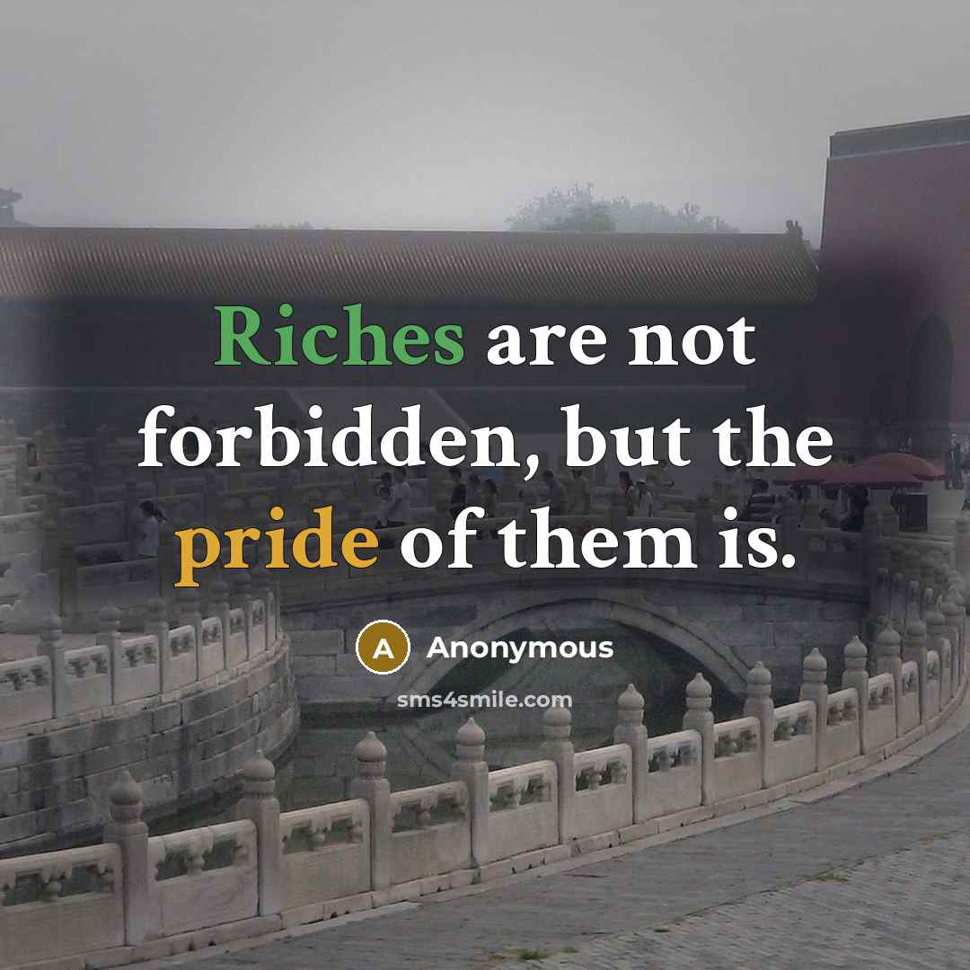 “Riches are not forbidden, but the pride of them is.” quote by Anonymous