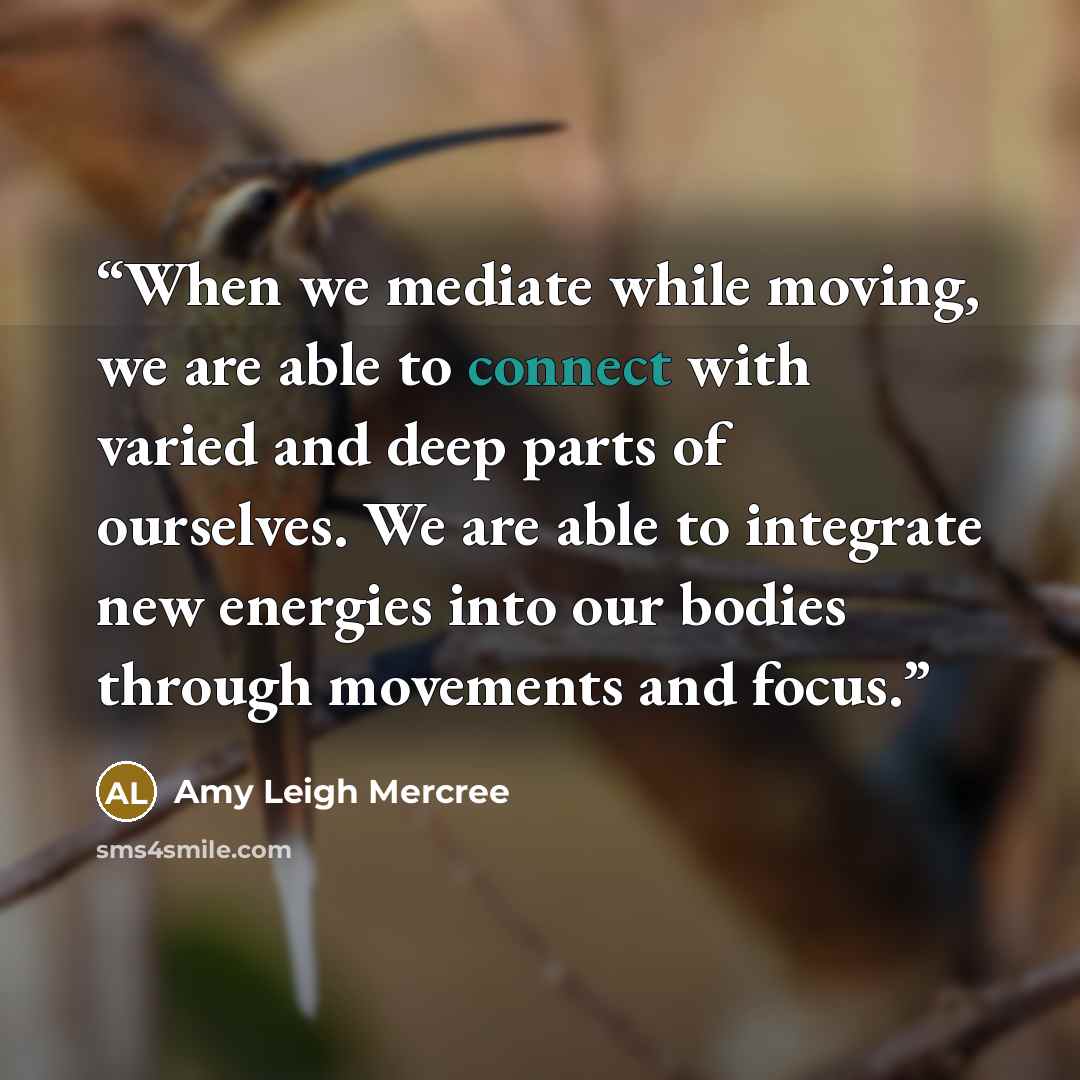 “When we mediate while moving, we are able to connect with varied and deep parts of ourselves. We are able to integrate new energies into our bodies through movements and focus.” quote by Amy Leigh Mercree