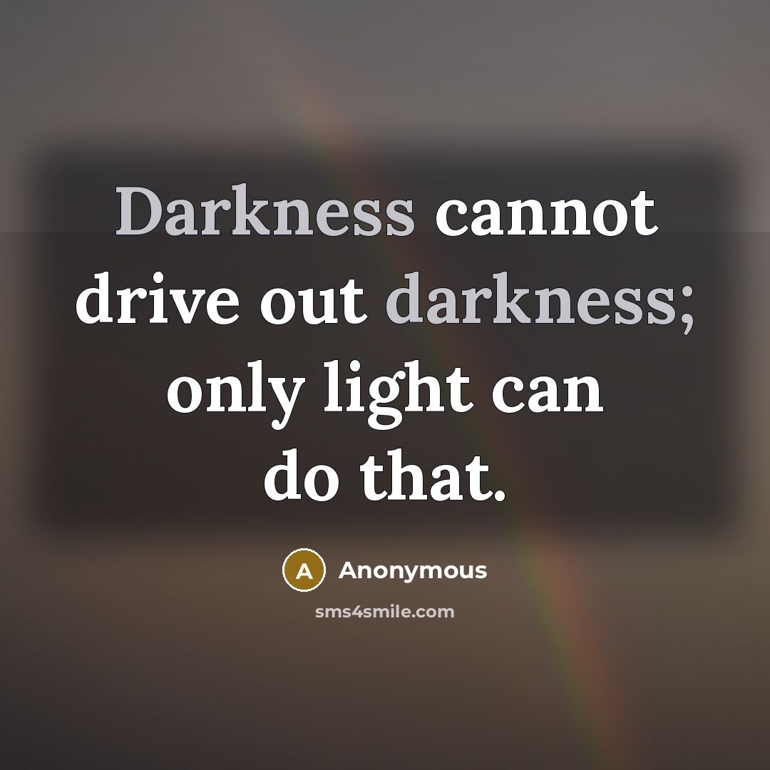 “Darkness cannot drive out darkness; only light can do that.” quote by Anonymous