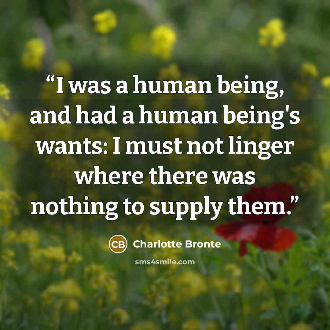“I was a human being, and had a human being's wants: I must not linger where there was nothing to supply them.” quote by Charlotte Brontë