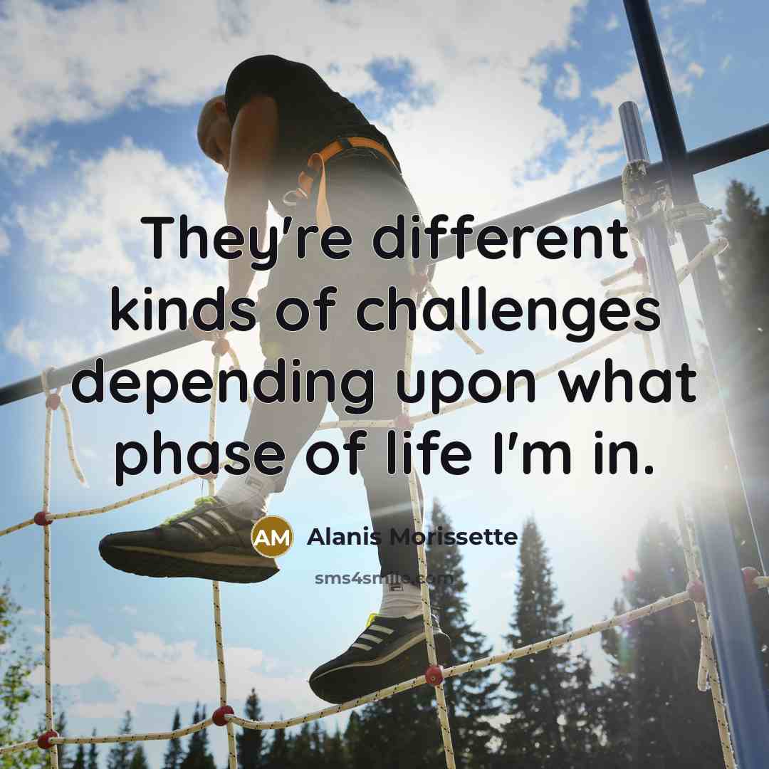 “They're different kinds of challenges depending upon what phase of life I'm in.” quote by Alanis Morissette