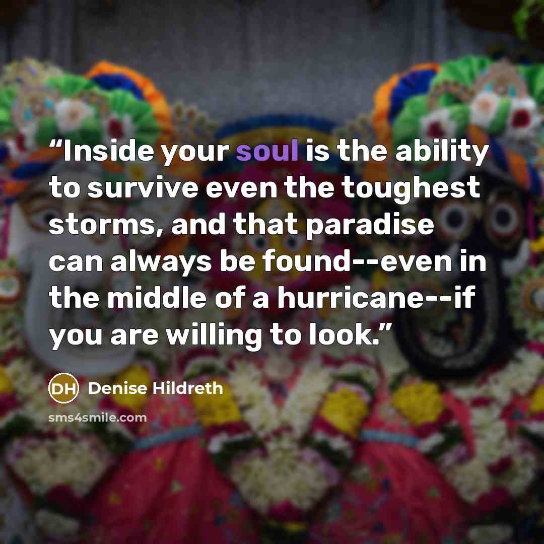 “Inside your soul is the ability to survive even the toughest storms, and that paradise can always be found--even in the middle of a hurricane--if you are willing to look.” quote by Denise Hildreth