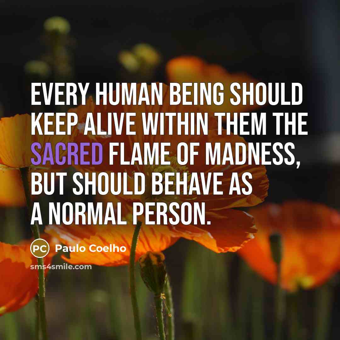 “Every human being should keep alive within them the sacred flame of madness, but should behave as a normal person.” quote by Paulo Coelho