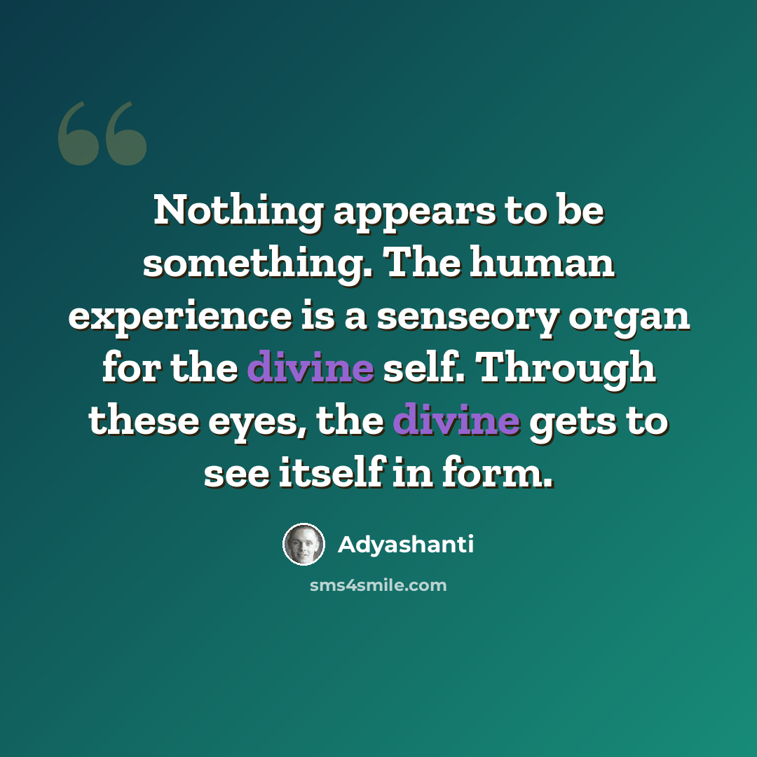 “Nothing appears to be something. The human experience is a senseory organ for the divine self. Through these eyes, the divine gets to see itself in form.” quote by Adyashanti