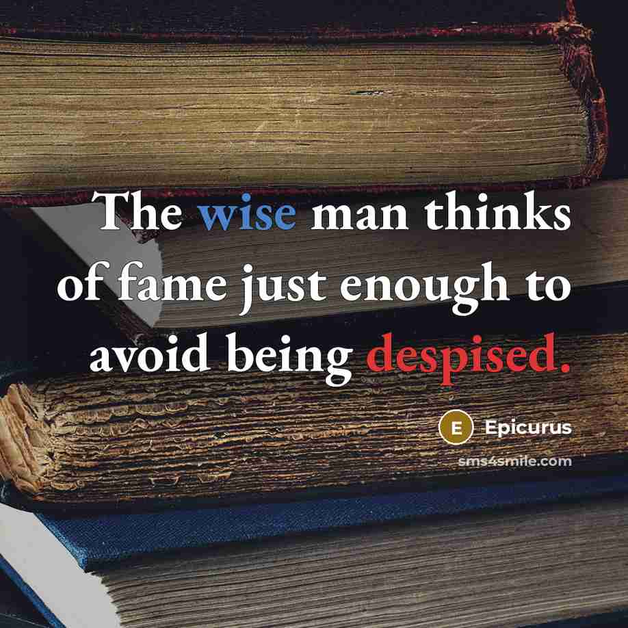 “The wise man thinks of fame just enough to avoid being despised.” quote by Epicurus