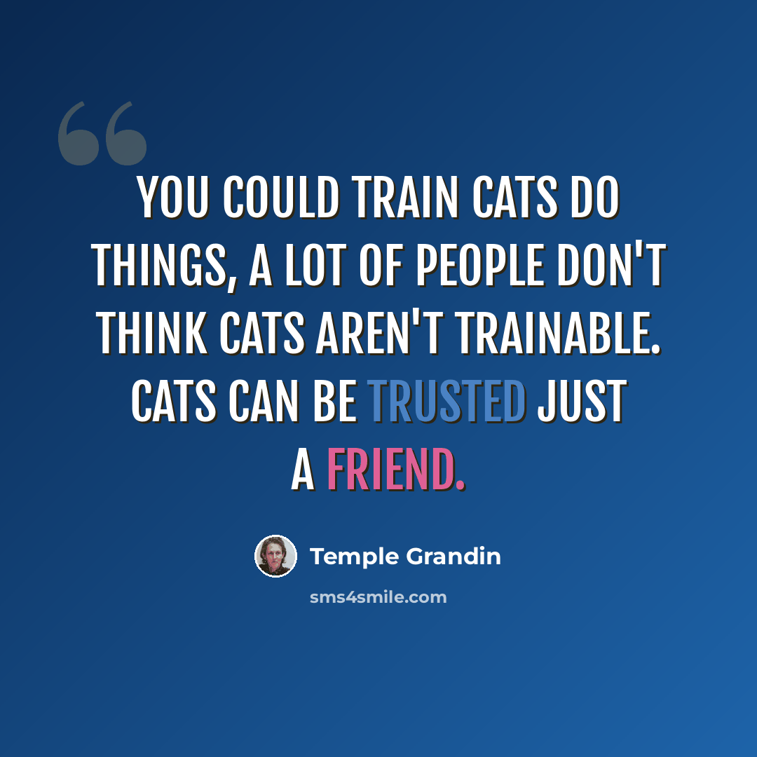 “You could train cats do things, a lot of people don't think cats aren't trainable. Cats can be trusted just a friend.” quote by Temple Grandin