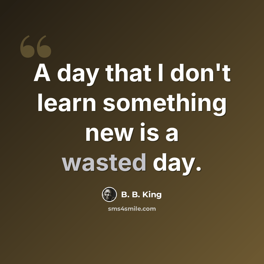 “A day that I don't learn something new is a wasted day.” quote by B. B. King