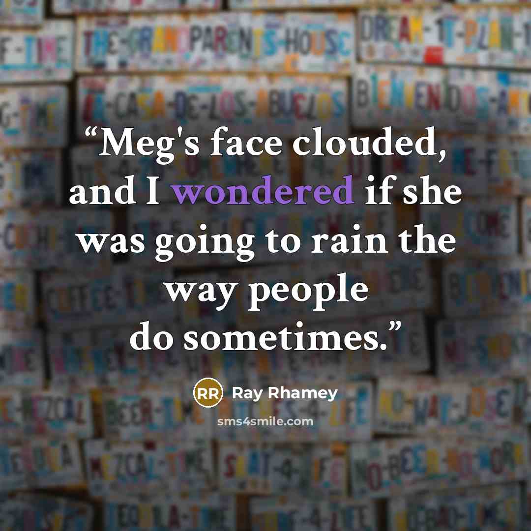 “Meg's face clouded, and I wondered if she was going to rain the way people do sometimes.” quote by Ray Rhamey