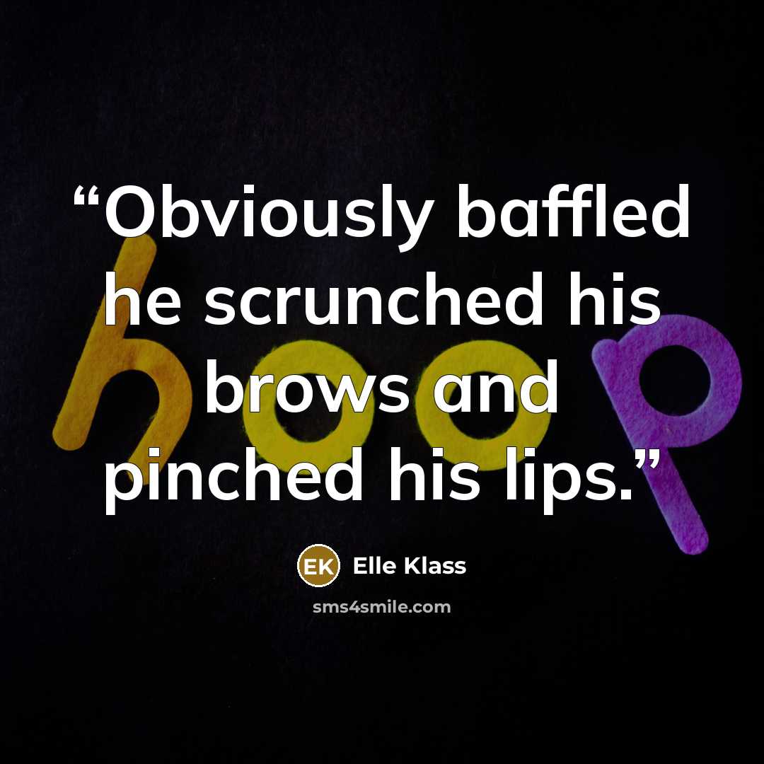 “Obviously baffled he scrunched his brows and pinched his lips.” quote by Elle Klass