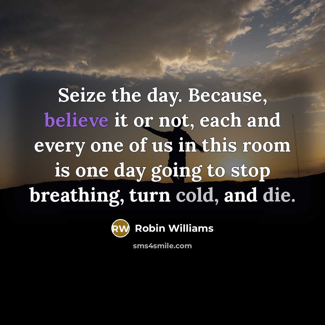 “Seize the day. Because, believe it or not, each and every one of us in this room is one day going to stop breathing, turn cold, and die.” quote by Robin Williams