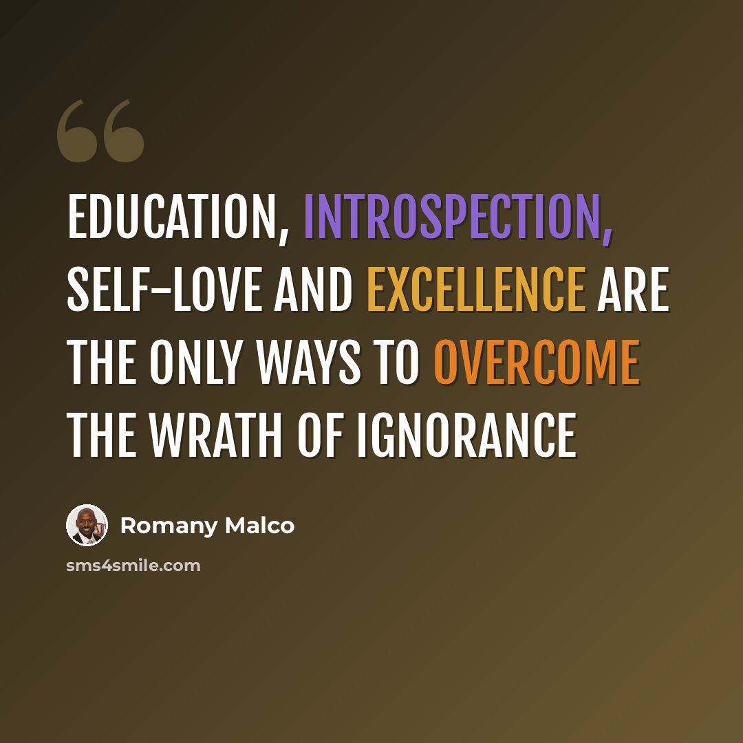 “Education, introspection, self-love and excellence are the only ways to overcome the wrath of ignorance” quote by Romany Malco