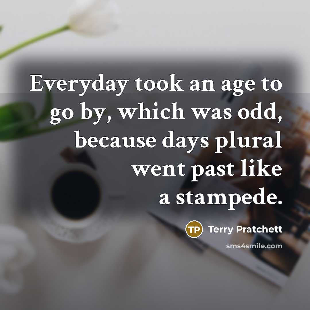 “Everyday took an age to go by, which was odd, because days plural went past like a stampede.” quote by Terry Pratchett