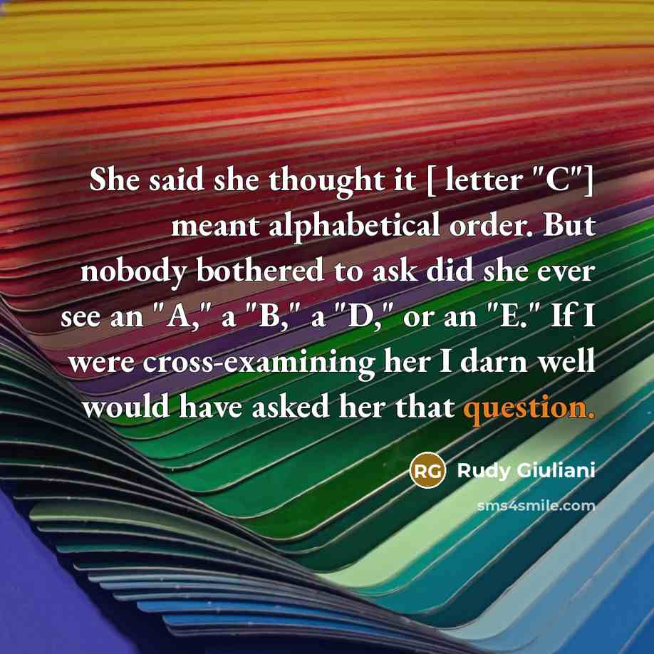“She said she thought it [ letter "C"] meant alphabetical order. But nobody bothered to ask did she ever see an "A," a "B," a "D," or an "E." If I were cross-examining her I darn well would have asked her that question.” quote by Rudy Giuliani
