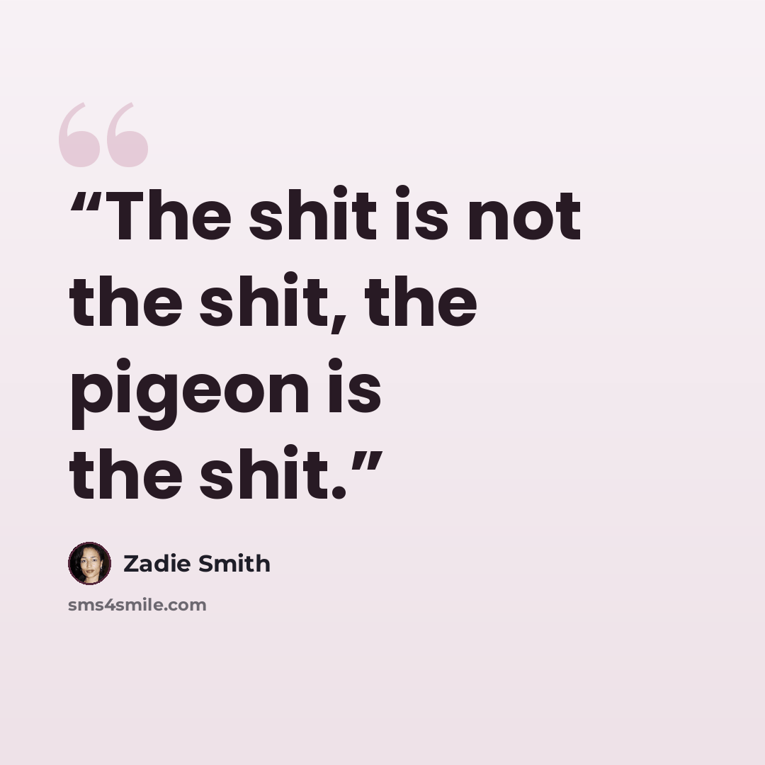 “The shit is not the shit, the pigeon is the shit.” quote by Zadie Smith