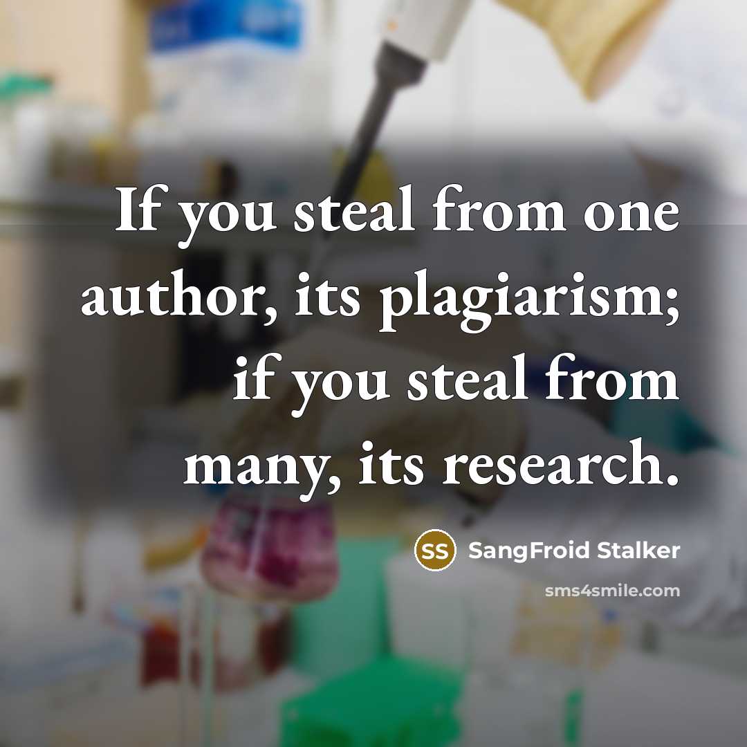“If you steal from one author, its plagiarism; if you steal from many, its research.” quote by SangFroid Stalker