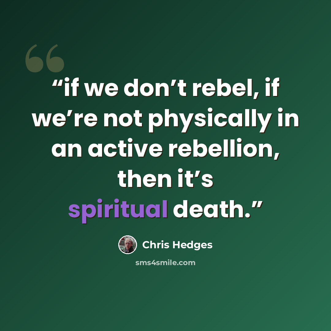 “if we don’t rebel, if we’re not physically in an active rebellion, then it’s spiritual death.” quote by Chris Hedges