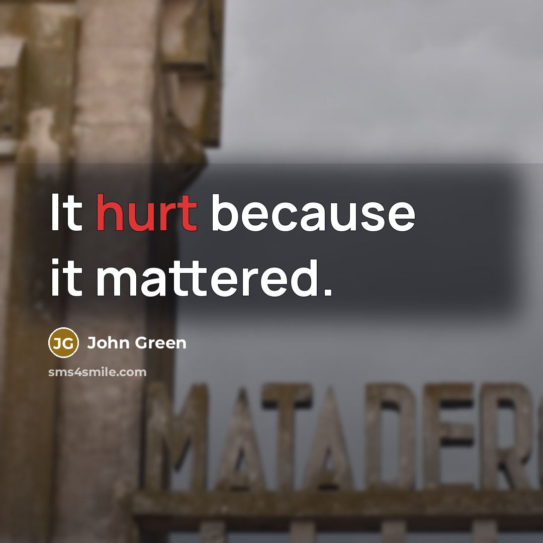 “It hurt because it mattered.” quote by John Green