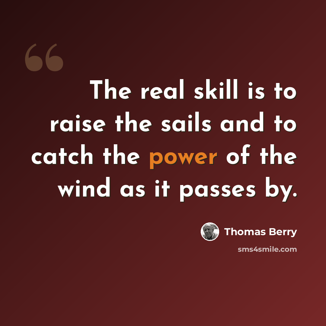 “The real skill is to raise the sails and to catch the power of the wind as it passes by.” quote by Thomas Berry