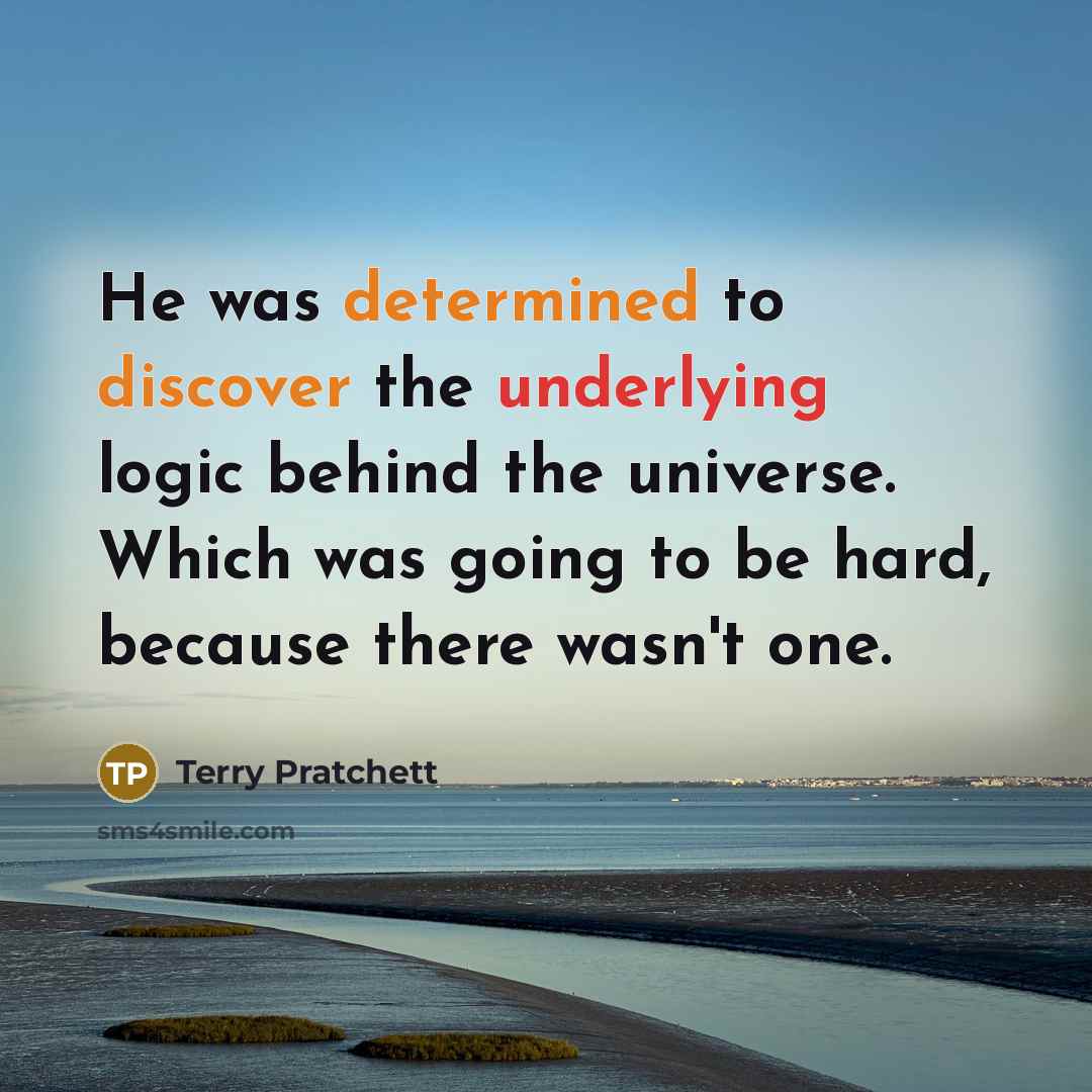 “He was determined to discover the underlying logic behind the universe. Which was going to be hard, because there wasn't one.” quote by Terry Pratchett