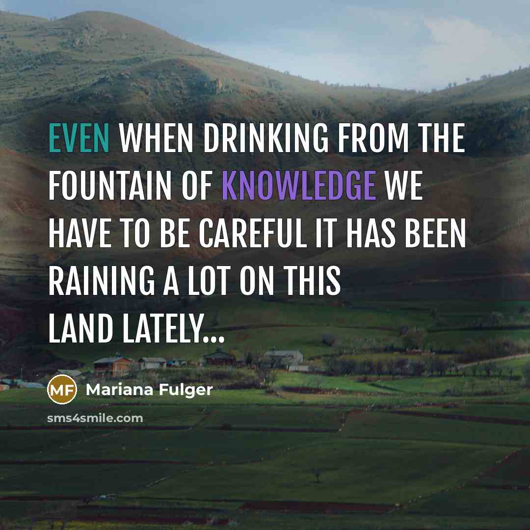 “Even when drinking from the fountain of knowledge we have to be careful it has been raining a lot on this land lately...” quote by Mariana Fulger