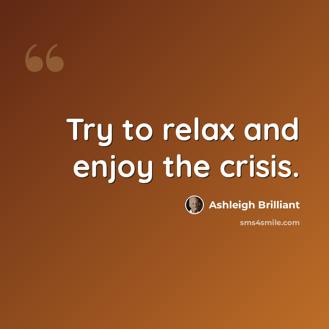 “Try to relax and enjoy the crisis.” quote by Ashleigh Brilliant