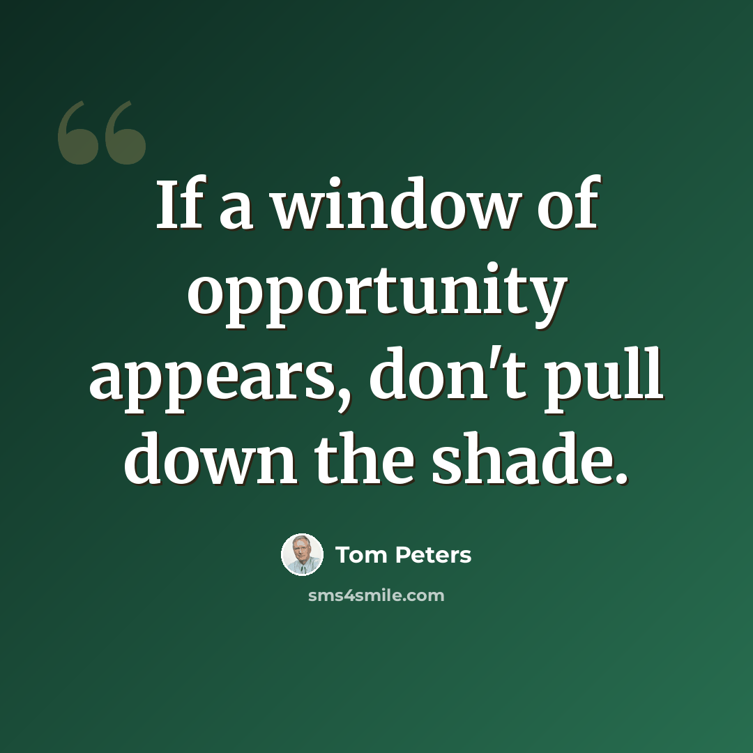 “If a window of opportunity appears, don't pull down the shade.” quote by Tom Peters