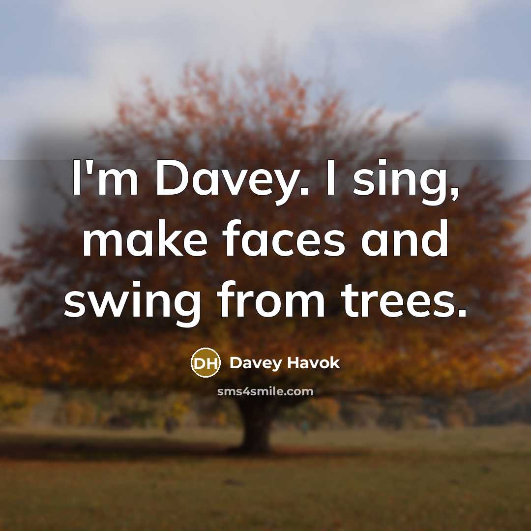 “I'm Davey. I sing, make faces and swing from trees.” quote by Davey Havok