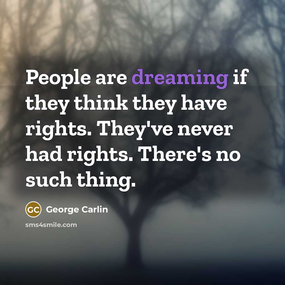 “People are dreaming if they think they have rights. They've never had rights. There's no such thing.” quote by George Carlin