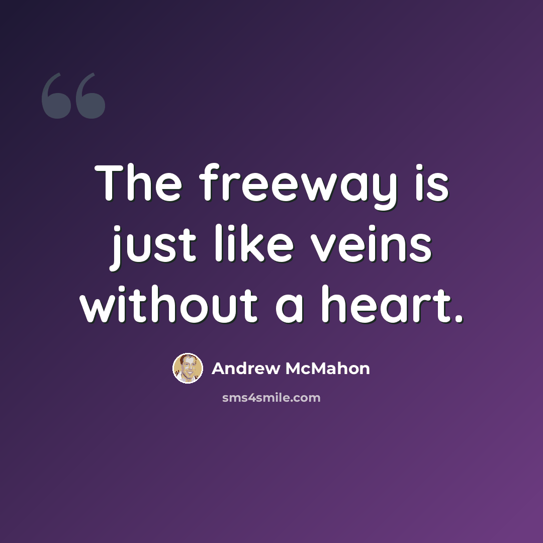 “The freeway is just like veins without a heart.” quote by Andrew McMahon