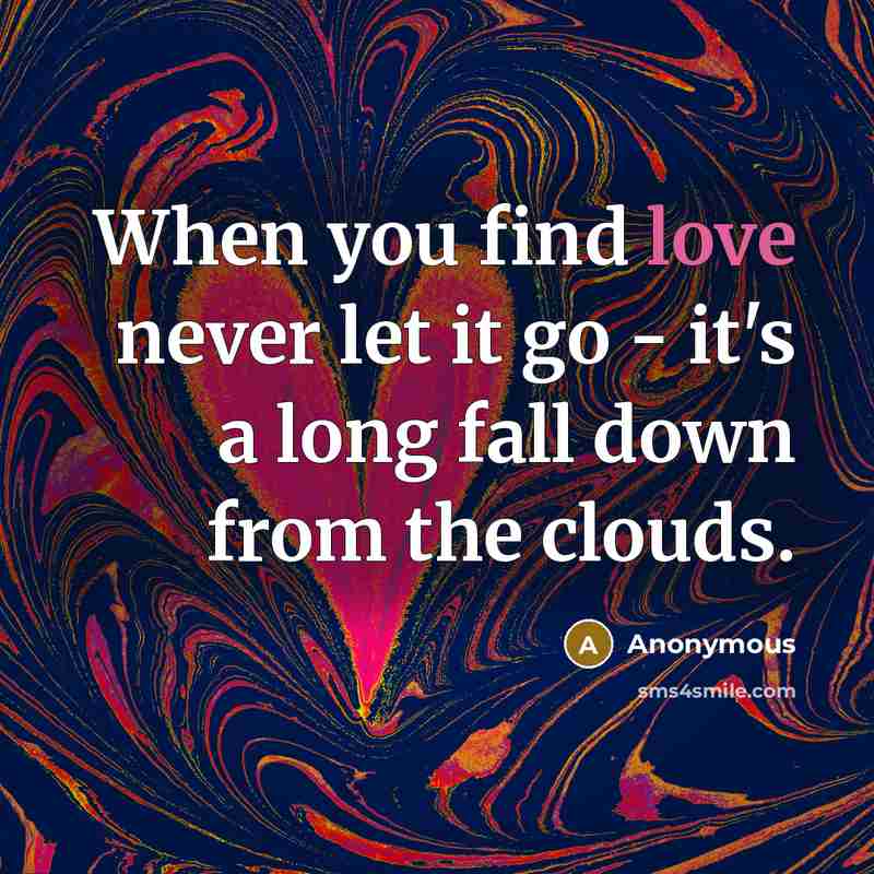“When you find love never let it go - it's a long fall down from the clouds.” quote by Anonymous