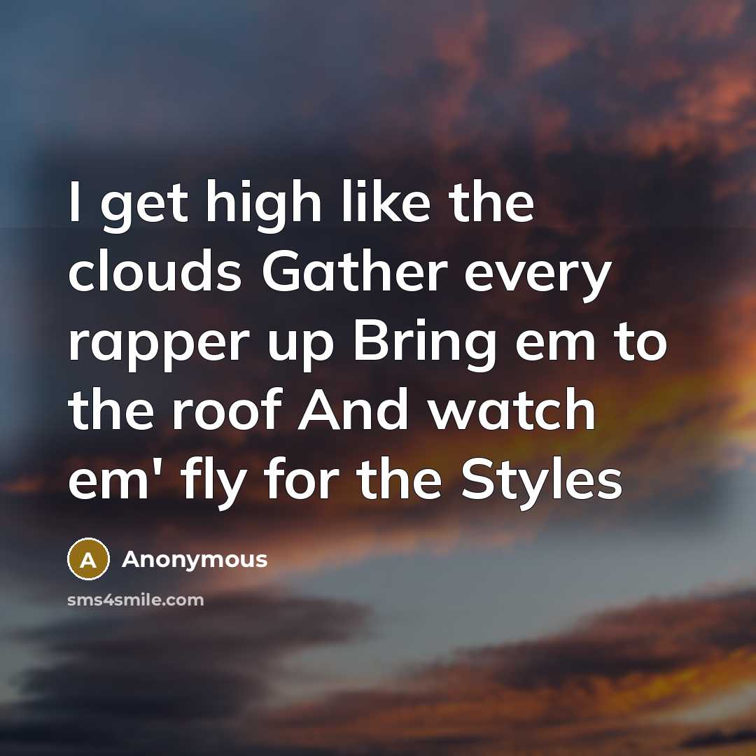 “I get high like the clouds Gather every rapper up Bring em to the roof And watch em' fly for the Styles” quote by Anonymous