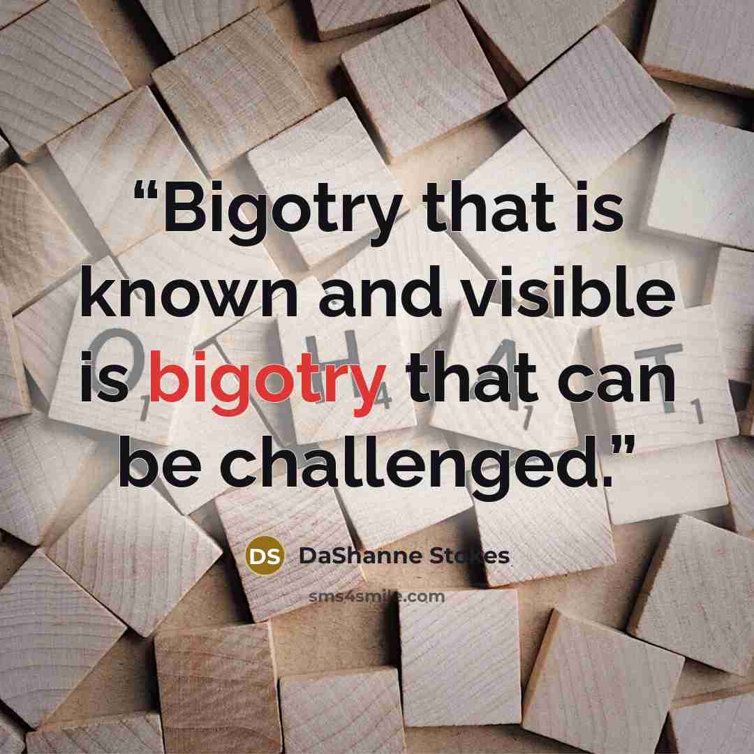 “Bigotry that is known and visible is bigotry that can be challenged.” quote by DaShanne Stokes