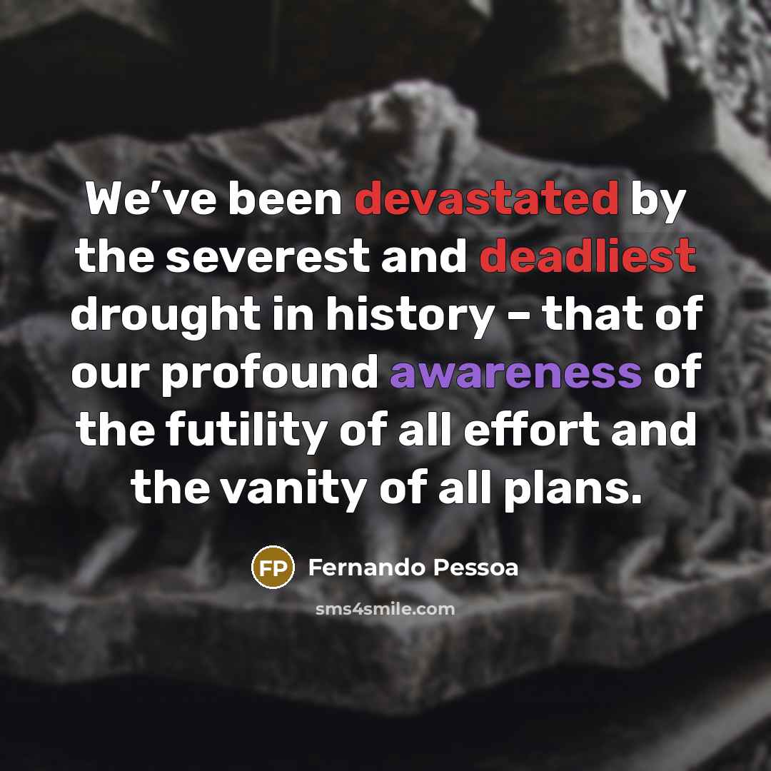 “We’ve been devastated by the severest and deadliest drought in history – that of our profound awareness of the futility of all effort and the vanity of all plans.” quote by Fernando Pessoa