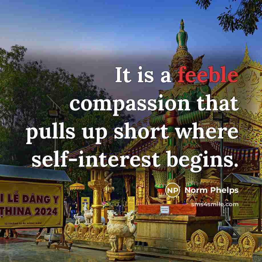 “It is a feeble compassion that pulls up short where self-interest begins.” quote by Norm Phelps