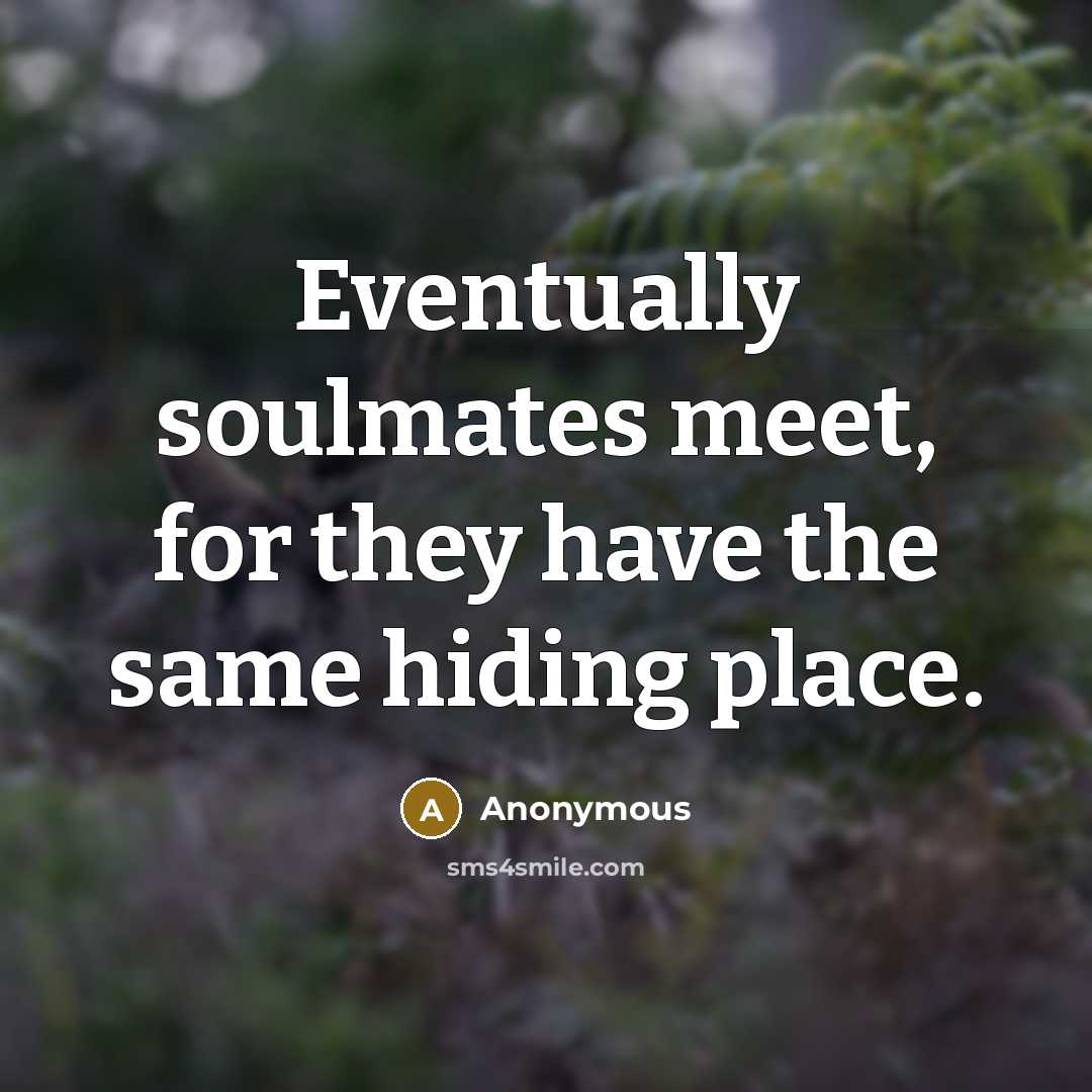 “Eventually soulmates meet, for they have the same hiding place.” quote by Anonymous