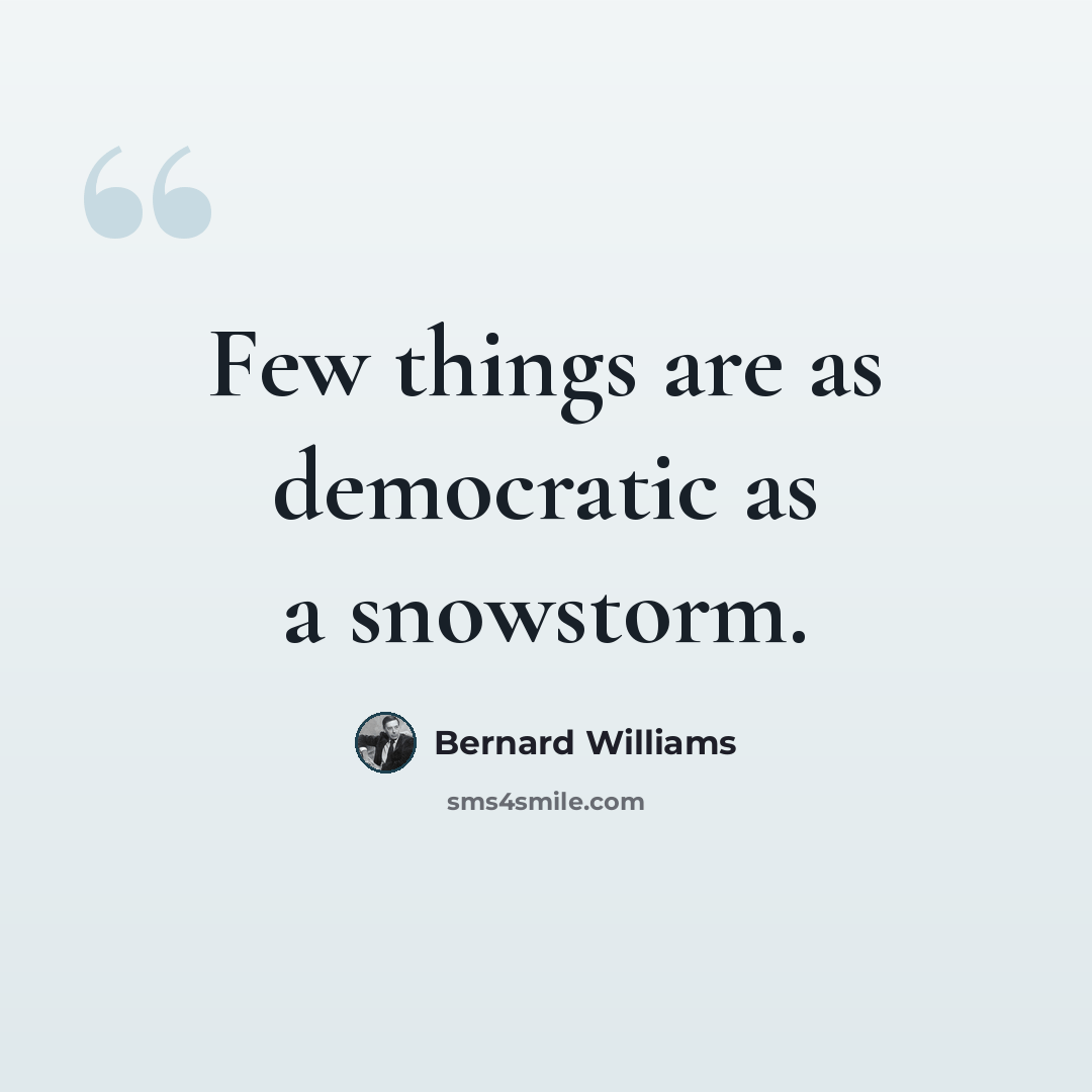 “Few things are as democratic as a snowstorm.” quote by Bernard Williams