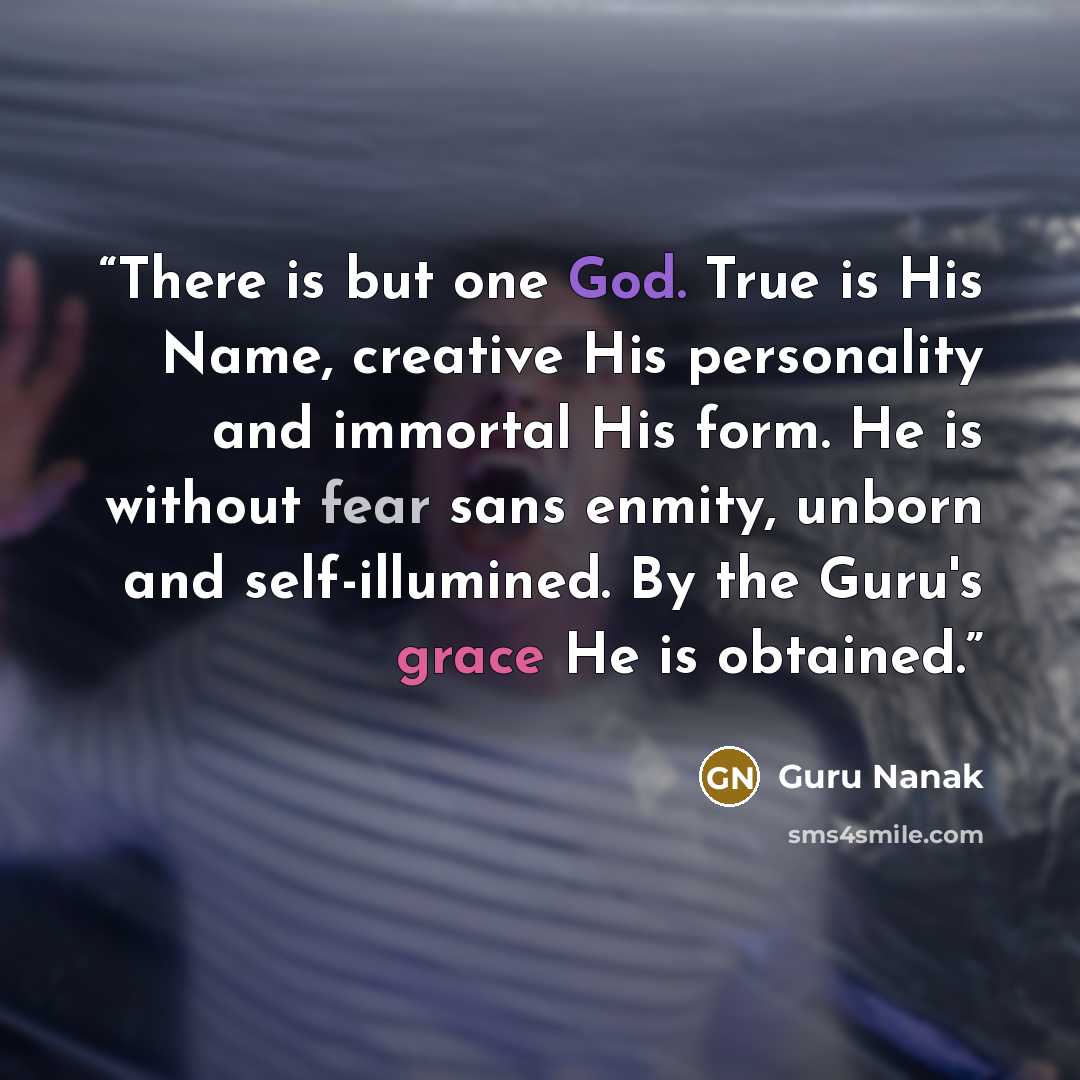 “There is but one God. True is His Name, creative His personality and immortal His form. He is without fear sans enmity, unborn and self-illumined. By the Guru's grace He is obtained.” quote by Guru Nanak
