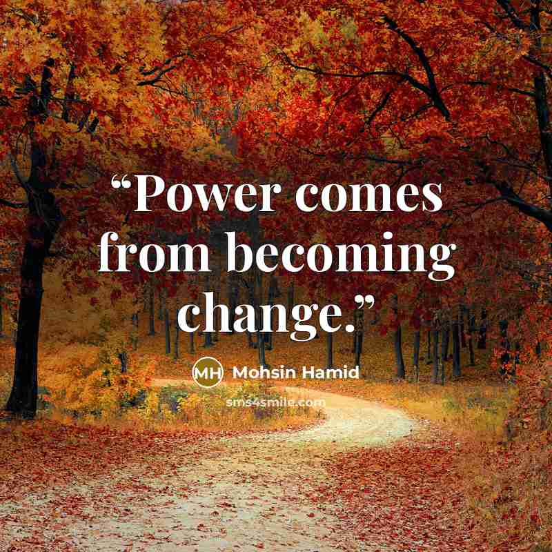 “Power comes from becoming change.” quote by Mohsin Hamid