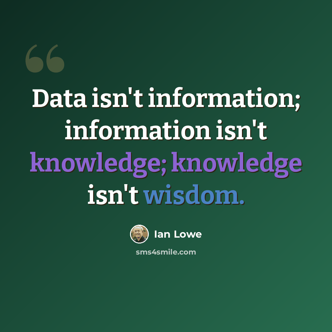 “Data isn't information; information isn't knowledge; knowledge isn't wisdom.” quote by Ian Lowe