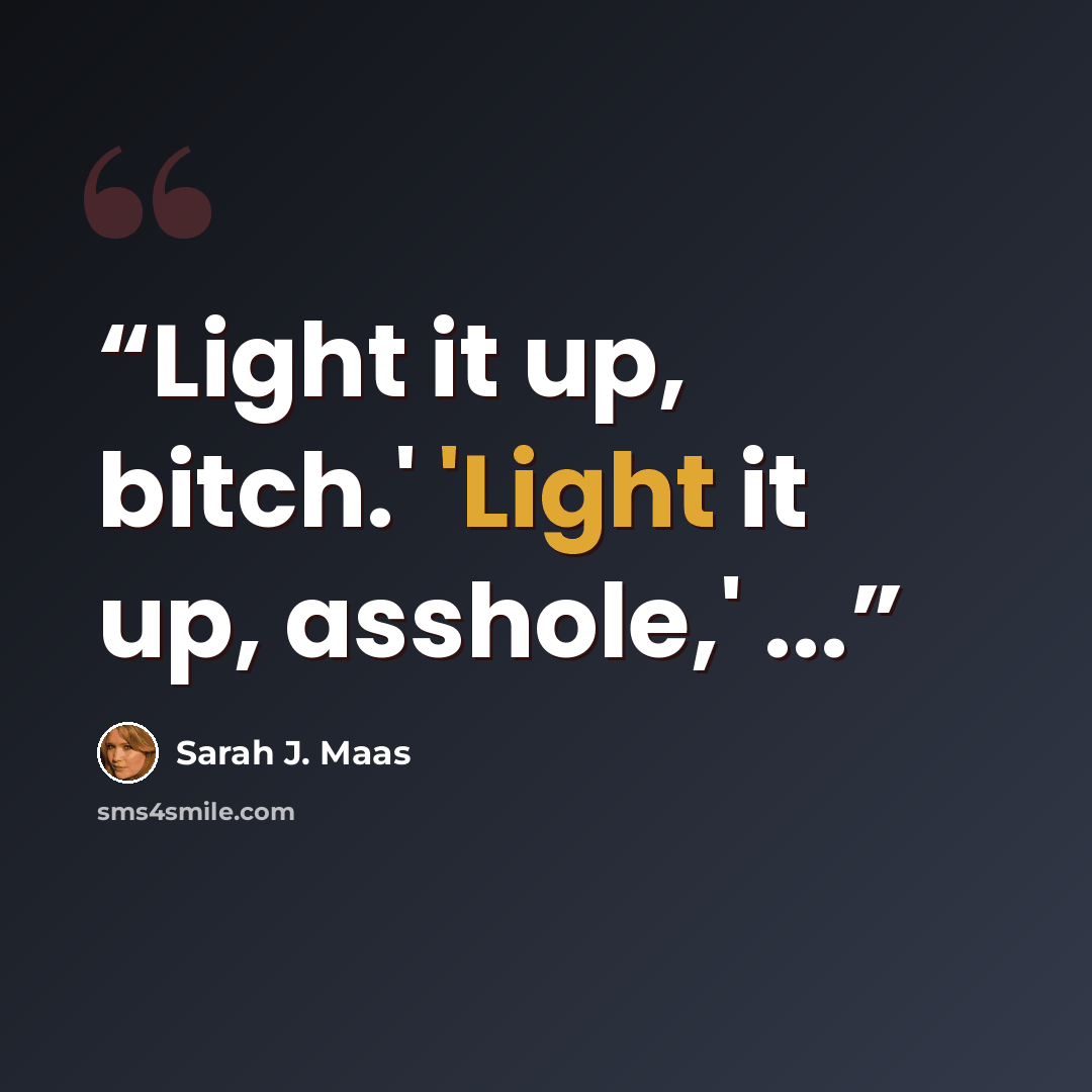 “Light it up, bitch.' 'Light it up, asshole,' ...” quote by Sarah J. Maas