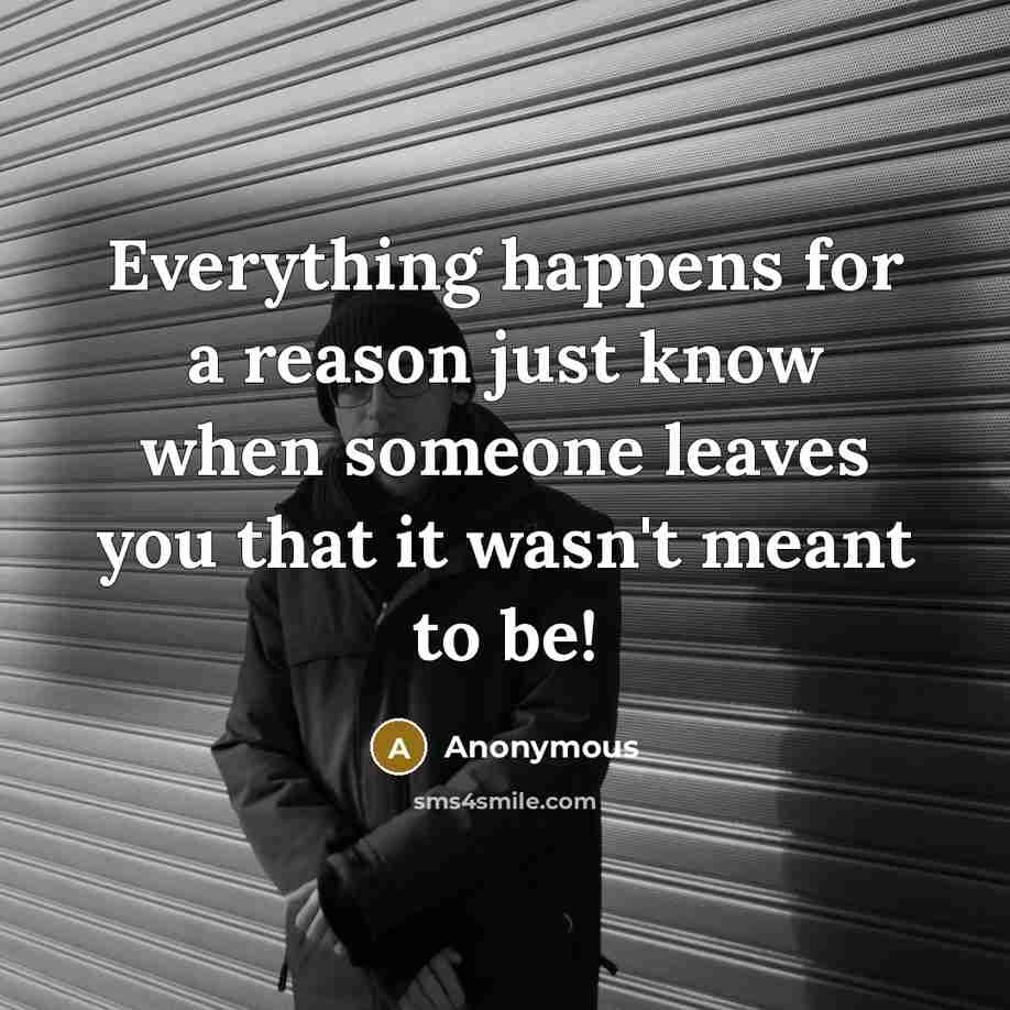 “Everything happens for a reason just know when someone leaves you that it wasn't meant to be!” quote by Anonymous