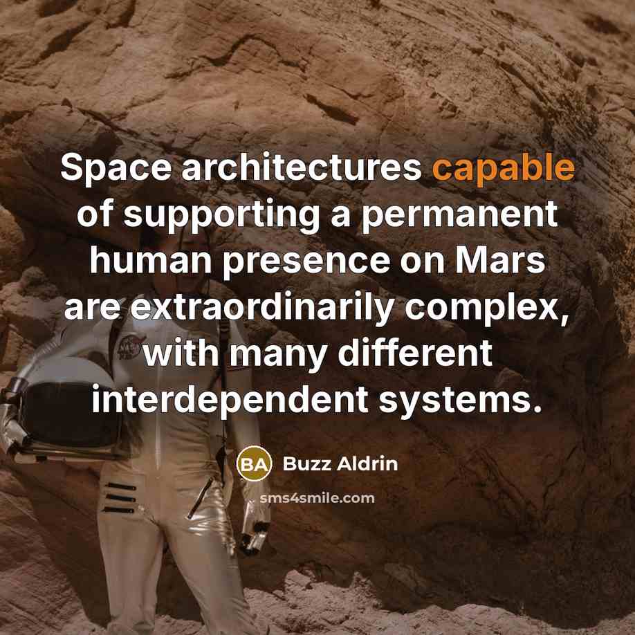 “Space architectures capable of supporting a permanent human presence on Mars are extraordinarily complex, with many different interdependent systems.” quote by Buzz Aldrin