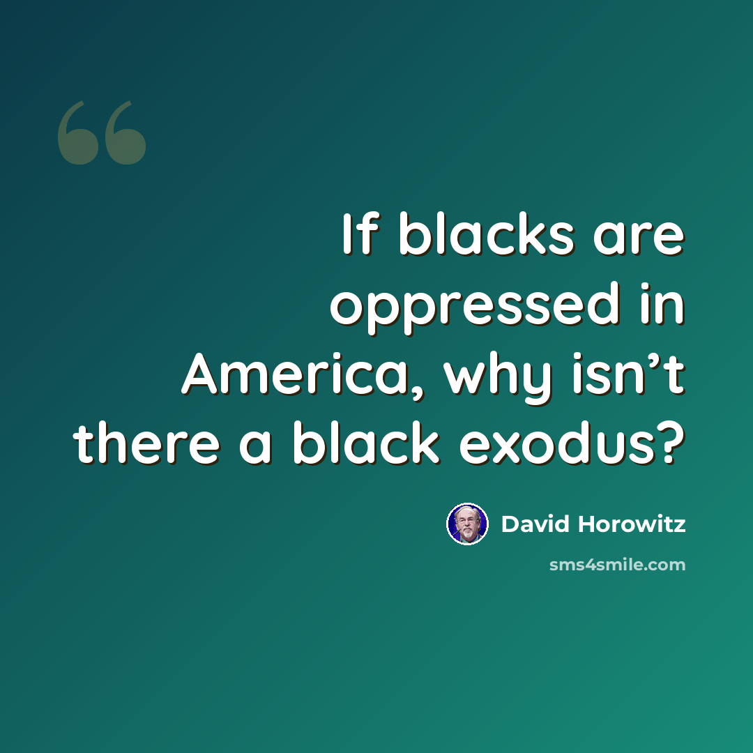 “If blacks are oppressed in America, why isn’t there a black exodus?” quote by David Horowitz