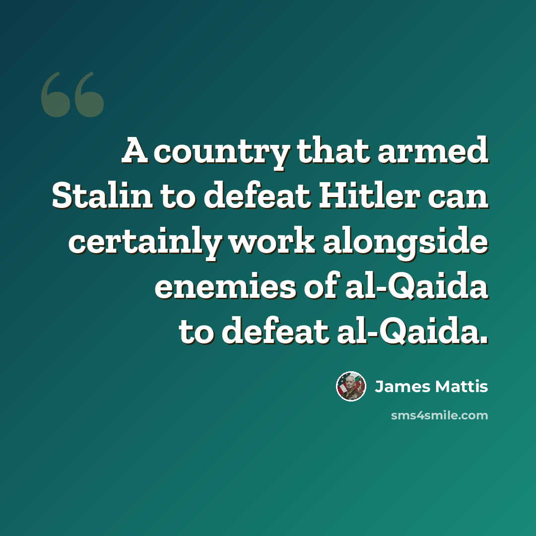 “A country that armed Stalin to defeat Hitler can certainly work alongside enemies of al-Qaida to defeat al-Qaida.” quote by James Mattis