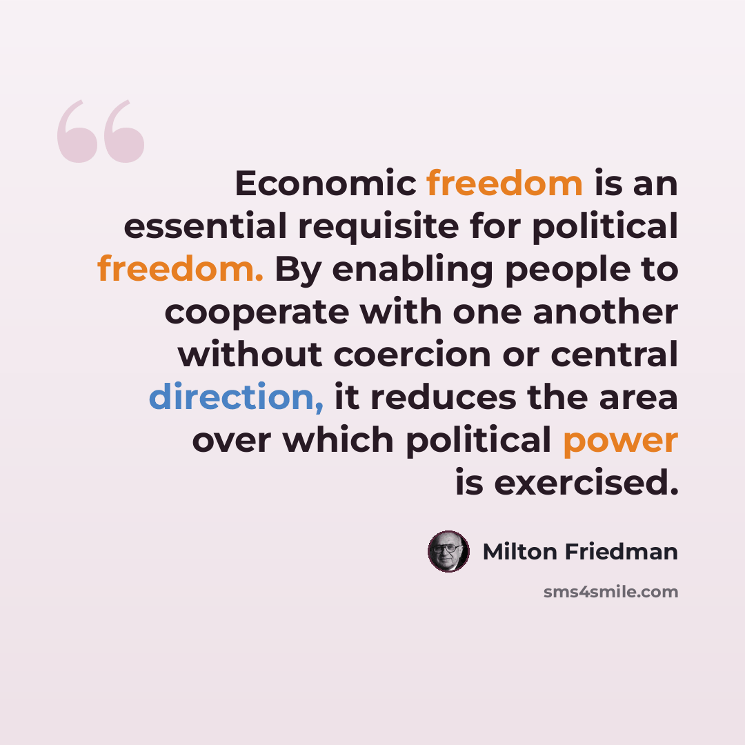“Economic freedom is an essential requisite for political freedom. By enabling people to cooperate with one another without coercion or central direction, it reduces the area over which political power is exercised.” quote by Milton Friedman