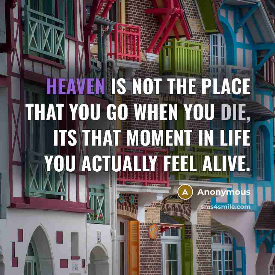 “Heaven is not the place that you go when you DIE, its that moment in LIFE you actually feel ALIVE.” quote by Anonymous