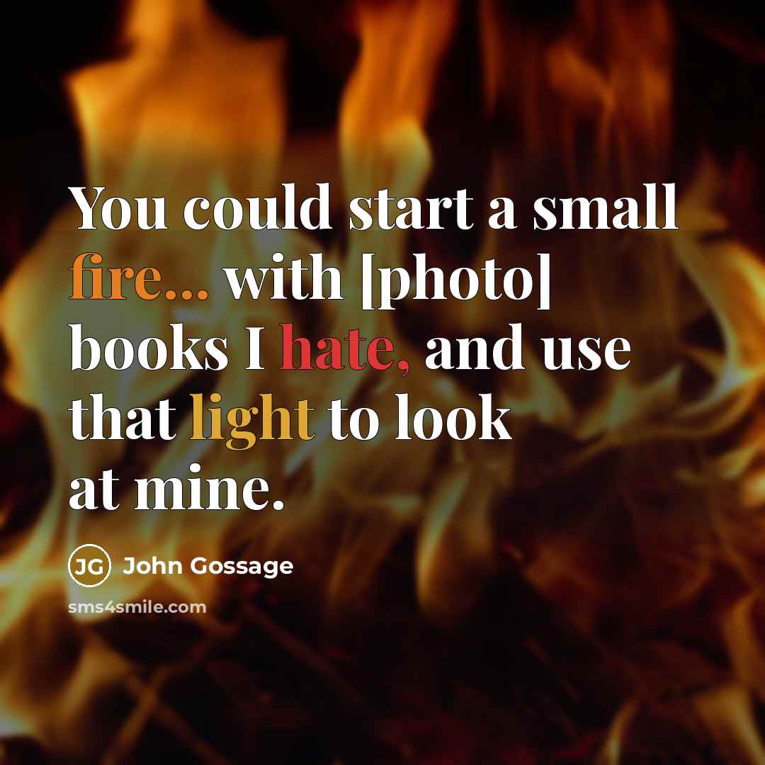 “You could start a small fire... with [photo] books I hate, and use that light to look at mine.” quote by John Gossage