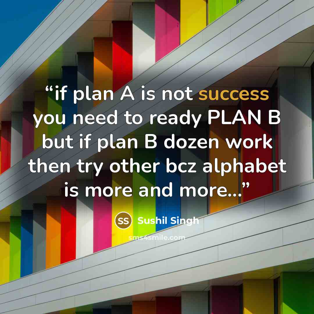 “if plan A is not success you need to ready PLAN B but if plan B dozen work then try other bcz alphabet is more and more...” quote by Sushil Singh