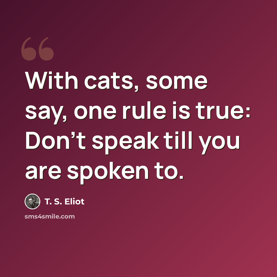 “With cats, some say, one rule is true: Don't speak till you are spoken to.” quote by T. S. Eliot